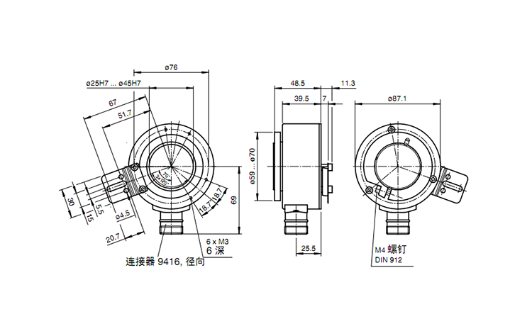 大孔徑編碼器徑向插頭輸出